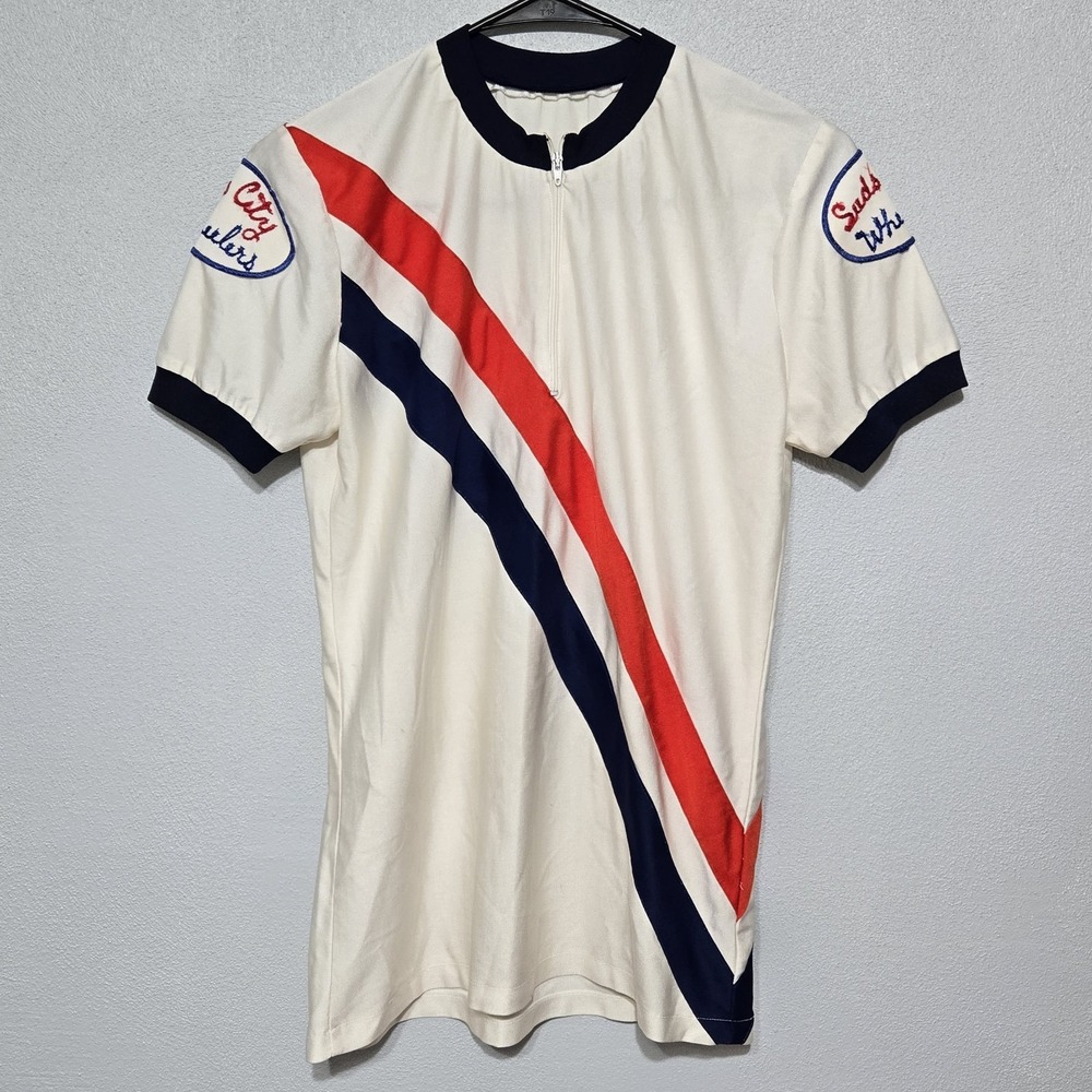 Vintage Handmade Baseball Soccer Shirt Suds‎ City Wheelers 3/4 Zip White Stripe